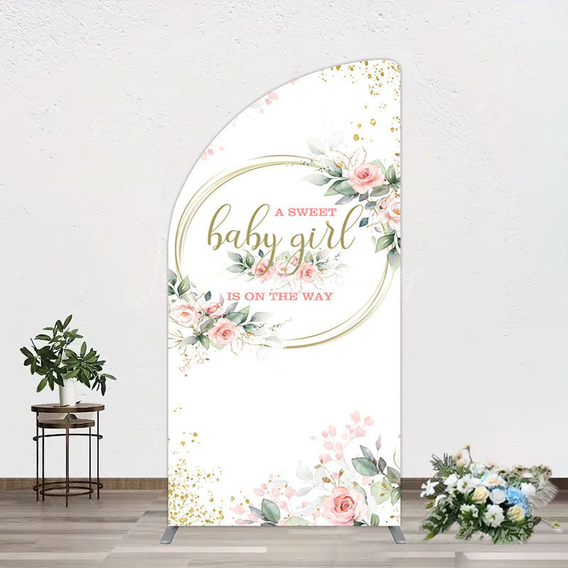 Lofaris Floral Spring Pink Girl Baby Shower Half Moon Arch Backdrop