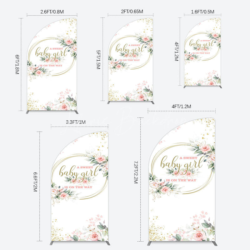 Lofaris Floral Spring Pink Girl Baby Shower Half Moon Arch Backdrop