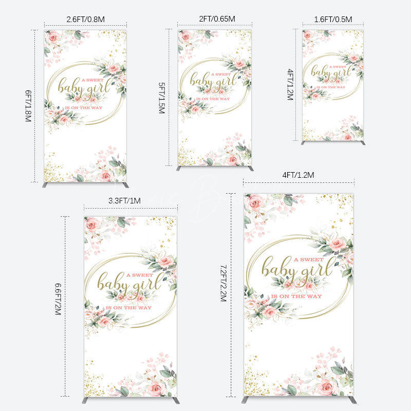 Lofaris Floral Spring Pink Girl Baby Shower Rectangle Backdrop
