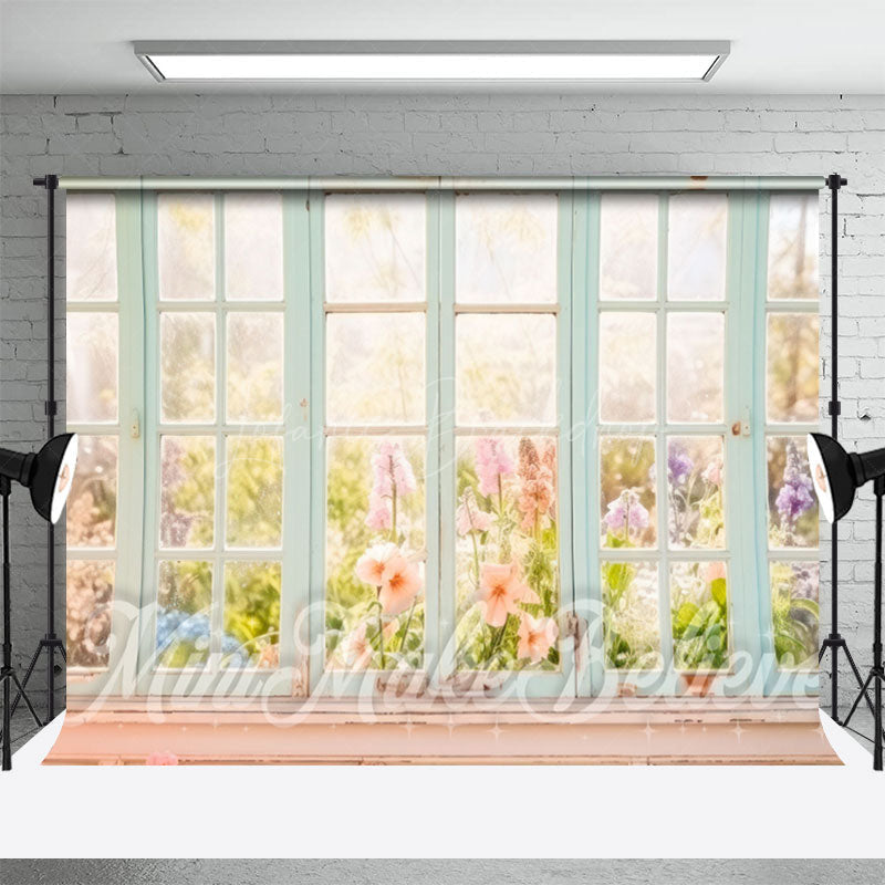 Lofaris Floral Spring Window Cream Marble Combo Set Backdrop