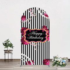 Lofaris Floral Stripe Pearl Happy Birthday Arch Backdrop