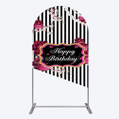 Lofaris Floral Stripe Pearl Happy Birthday Arch Backdrop