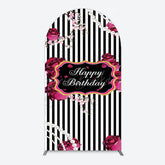 Lofaris Floral Stripe Pearl Happy Birthday Arch Backdrop