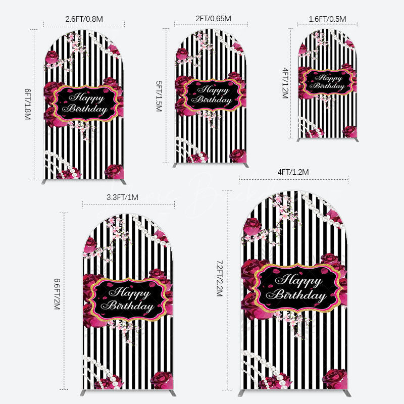 Lofaris Floral Stripe Pearl Happy Birthday Arch Backdrop