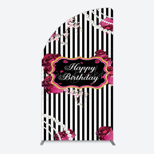 Lofaris Floral Stripe Pearl Happy Birthday Half Moon Arch Backdrop