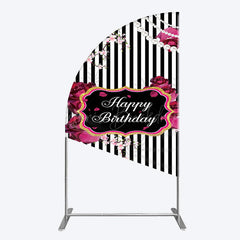 Lofaris Floral Stripe Pearl Happy Birthday Half Moon Arch Backdrop