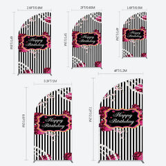 Lofaris Floral Stripe Pearl Happy Birthday Half Moon Arch Backdrop