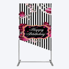 Lofaris Floral Stripe Pearl Happy Birthday Rectangle Backdrop