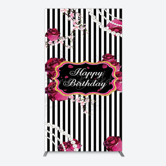 Lofaris Floral Stripe Pearl Happy Birthday Rectangle Backdrop