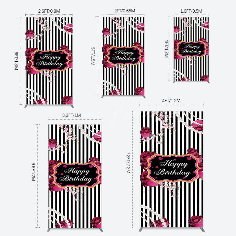 Lofaris Floral Stripe Pearl Happy Birthday Rectangle Backdrop