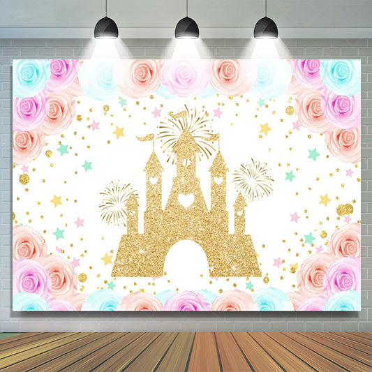 Lofaris Floral Sweet Color Castle Happy Birthday Backdrop