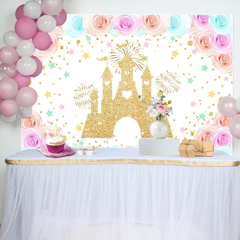 Lofaris Floral Sweet Color Castle Happy Birthday Backdrop