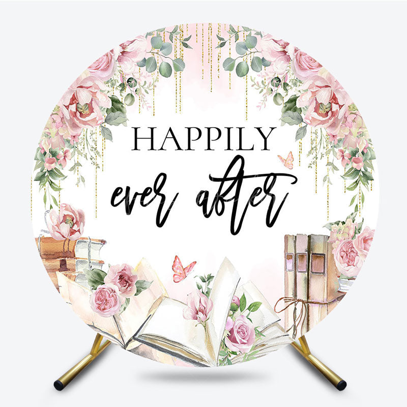 Lofaris Floral Sweet Happily Ever After Books Round Backdrop