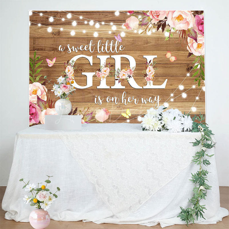 Lofaris Floral Sweet Little Girl Wooden Baby Shower Backdrop