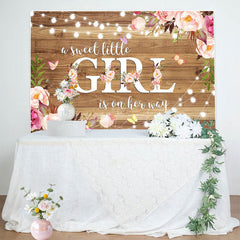 Lofaris Floral Sweet Little Girl Wooden Baby Shower Backdrop