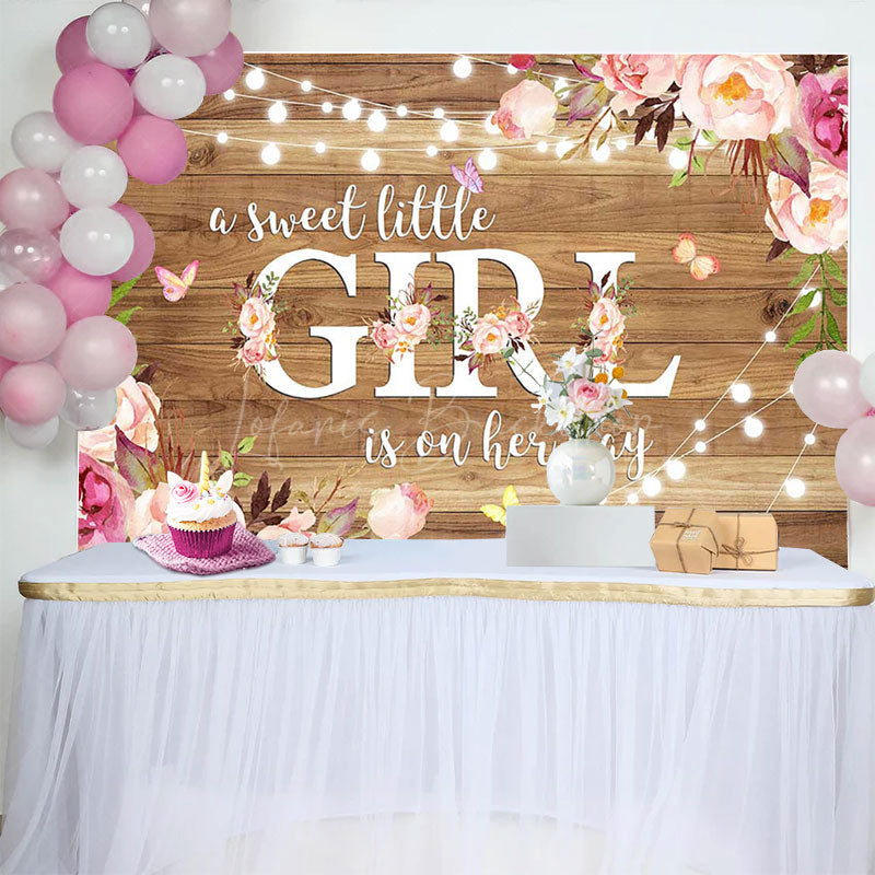 Lofaris Floral Sweet Little Girl Wooden Baby Shower Backdrop