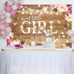Lofaris Floral Sweet Little Girl Wooden Baby Shower Backdrop
