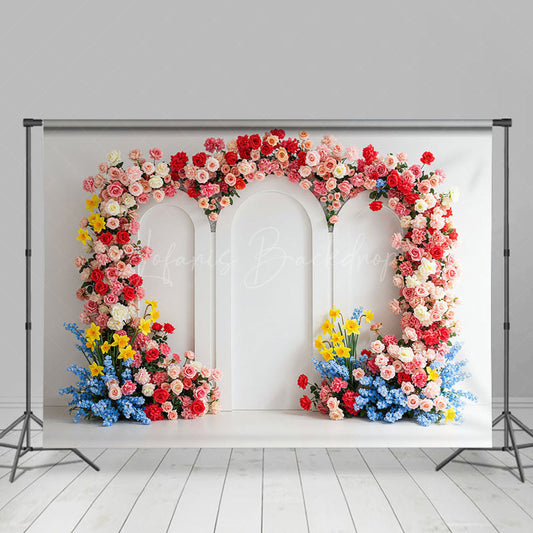 Lofaris Floral Sweet Pink Vibe Heart Arch Wedding Backdrop