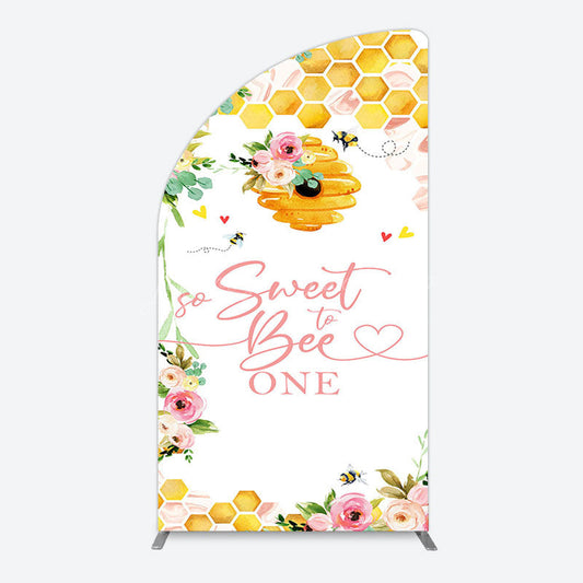 Lofaris Floral Sweet To Bee One Happy Birthday Half Moon Arch Backdrop