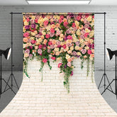 Lofaris Floral Sweet White Brick Wall Spring Sweep Backdrop