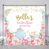 Lofaris Floral Tea For Three Custom Name Birthday Backdrop