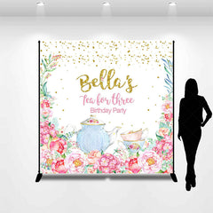 Lofaris Floral Tea For Three Custom Name Birthday Backdrop