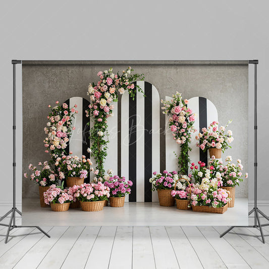 Lofaris Floral Triple Stripe Arch Grey Wall Wedding Backdrop