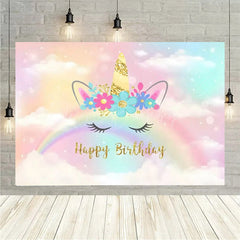 Lofaris Floral Unicorn Birthday Backdrop Rainbow Pastel Celebration Whimsical Photography Background