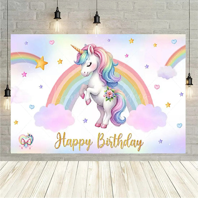 Lofaris Floral Unicorn Birthday Backdrop Rainbow Pastel Celebration Whimsical Photography Background