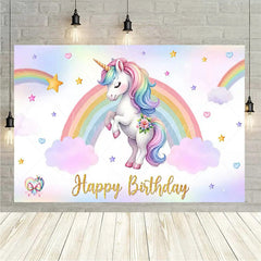 Lofaris Floral Unicorn Birthday Backdrop Rainbow Pastel Celebration Whimsical Photography Background