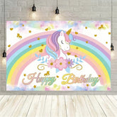 Lofaris Floral Unicorn Birthday Backdrop Rainbow Pastel Celebration Whimsical Photography Background
