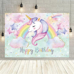 Lofaris Floral Unicorn Birthday Backdrop Rainbow Pastel Celebration Whimsical Photography Background
