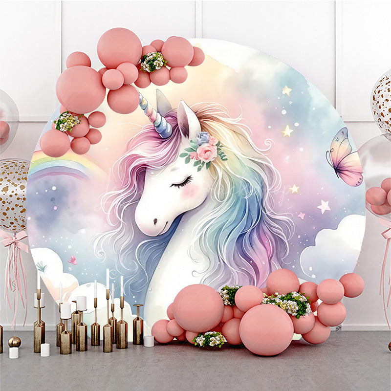 Lofaris Floral Unicorn Rainbow Paradise Circle Backdrop