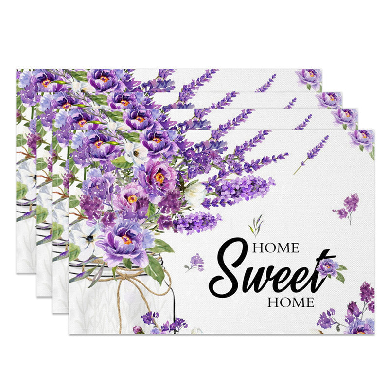 Lofaris Floral Violet Home Sweet Set of 4 Placemats