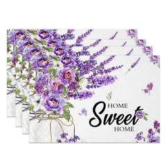 Lofaris Floral Violet Home Sweet Set of 4 Placemats