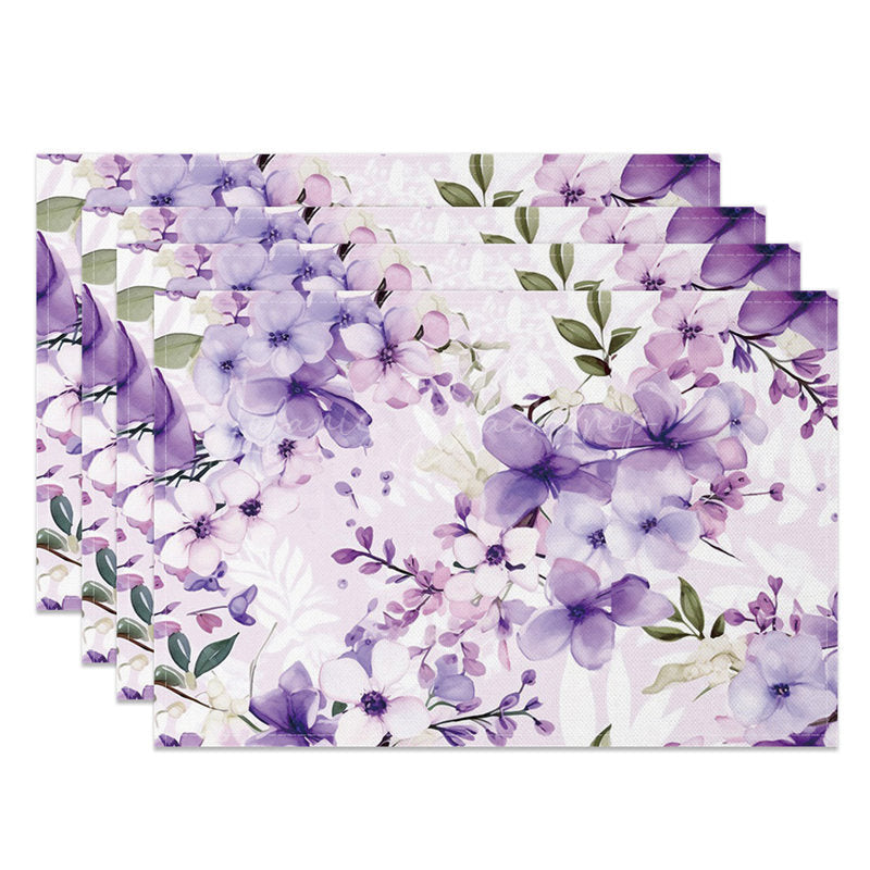 Lofaris Floral Violet Paintings Fine Art Set of 4 Placemats