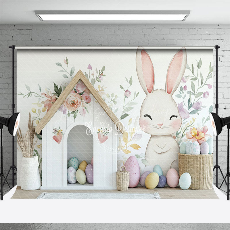 Lofaris Floral Wall Bunny Eggs House Easter Photo Backdrop