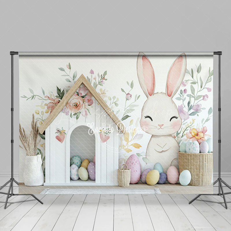 Lofaris Floral Wall Bunny Eggs House Easter Photo Backdrop