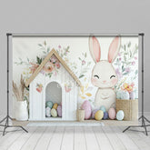 Lofaris Floral Wall Bunny Eggs House Easter Photo Backdrop