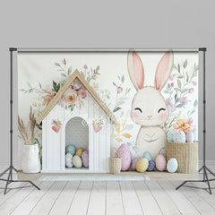 Lofaris Floral Wall Bunny Eggs House Easter Photo Backdrop