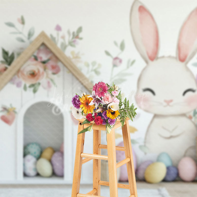 Lofaris Floral Wall Bunny Eggs House Easter Photo Backdrop