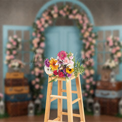 Lofaris Floral Wedding Blue Retro Door Photography Backdrop