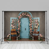 Lofaris Floral Wedding Blue Retro Door Photography Backdrop