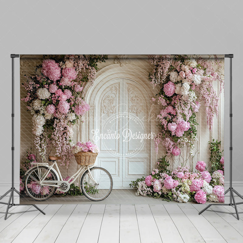 Lofaris Floral White Wall Relaxed Bicycle Wedding Backdrop