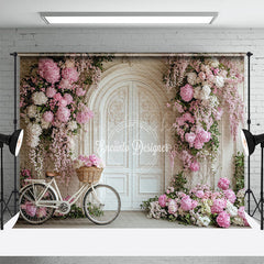 Lofaris Floral White Wall Relaxed Bicycle Wedding Backdrop