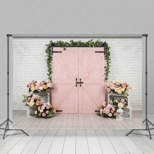 Lofaris Floral Wood Cowboy White Bricks Wedding Backdrop