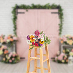 Lofaris Floral Wood Cowboy White Bricks Wedding Backdrop