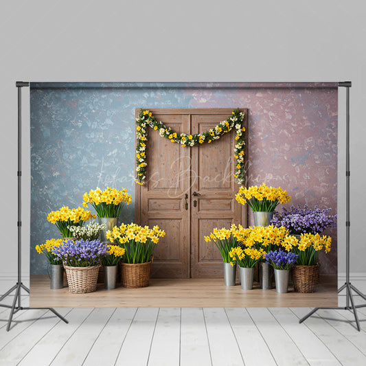 Lofaris Floral Wood Door Sweet Fresh Warm Spring Backdrop