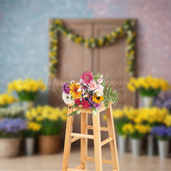Lofaris Floral Wood Door Sweet Fresh Warm Spring Backdrop