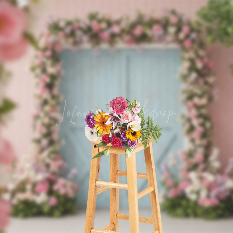 Lofaris Floral Wood Farm Door Soft Color Wedding Backdrop